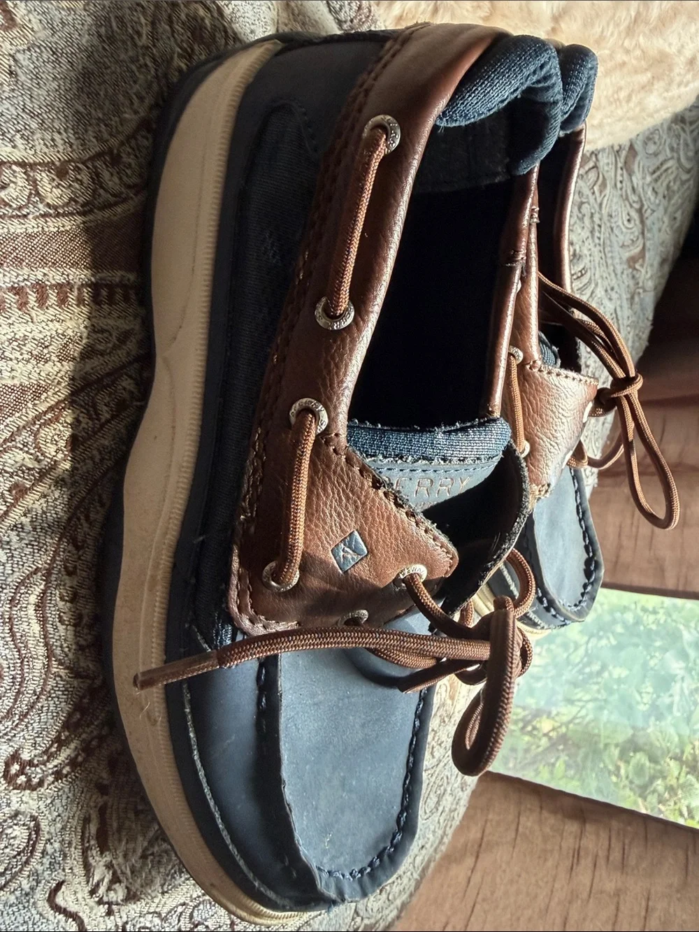 Sperry Navy and Brown Leather-Trim Boat Shoes